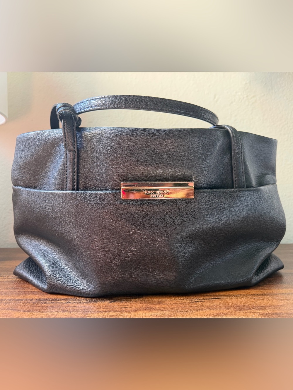 kate spade Black Leather Shoulder Bag with Gold Plate